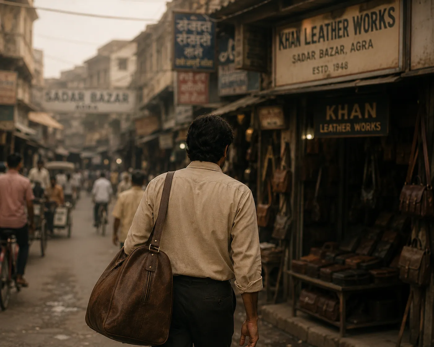 Arshad Latif walking through Sadar Bazar, Agra