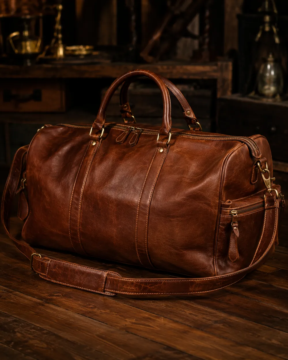 Travel Holdall — handcrafted full-grain leather, Akhan Leather Agra