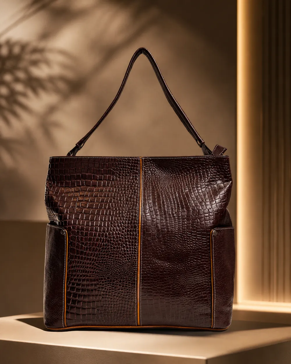 Croc Shoulder Tote — handcrafted full-grain leather, Akhan Leather Agra