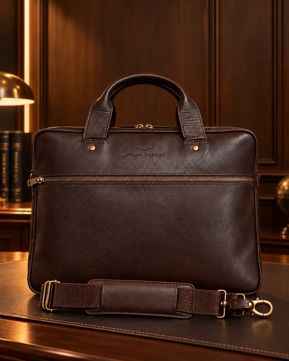 Chocolate Slim Briefcase — handcrafted full-grain leather, Akhan Leather Agra