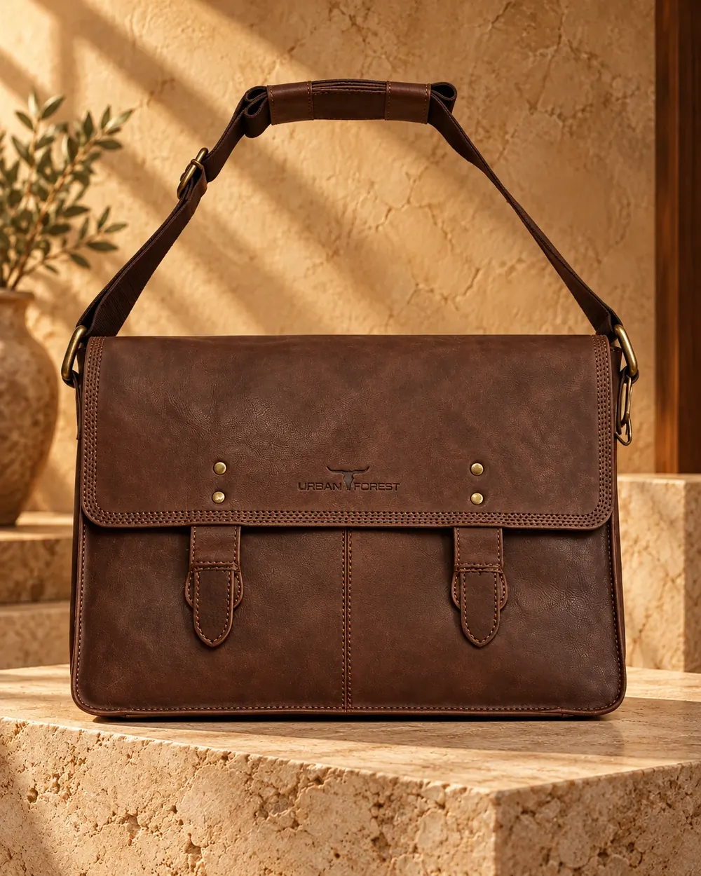Flap Messenger Vintage Brown — handcrafted full-grain leather, Akhan Leather Agra