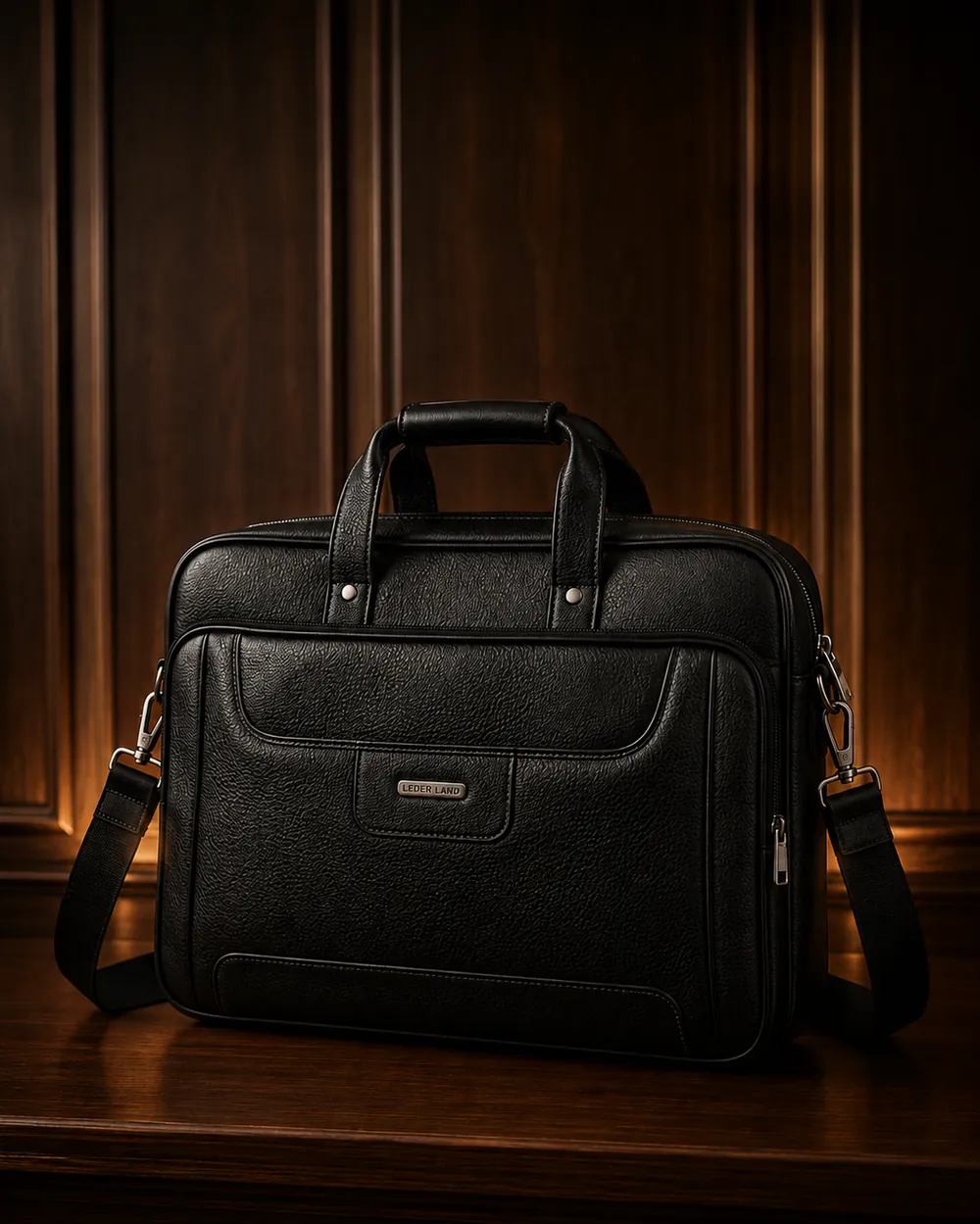 Pebbled Laptop Briefcase — handcrafted full-grain leather, Akhan Leather Agra