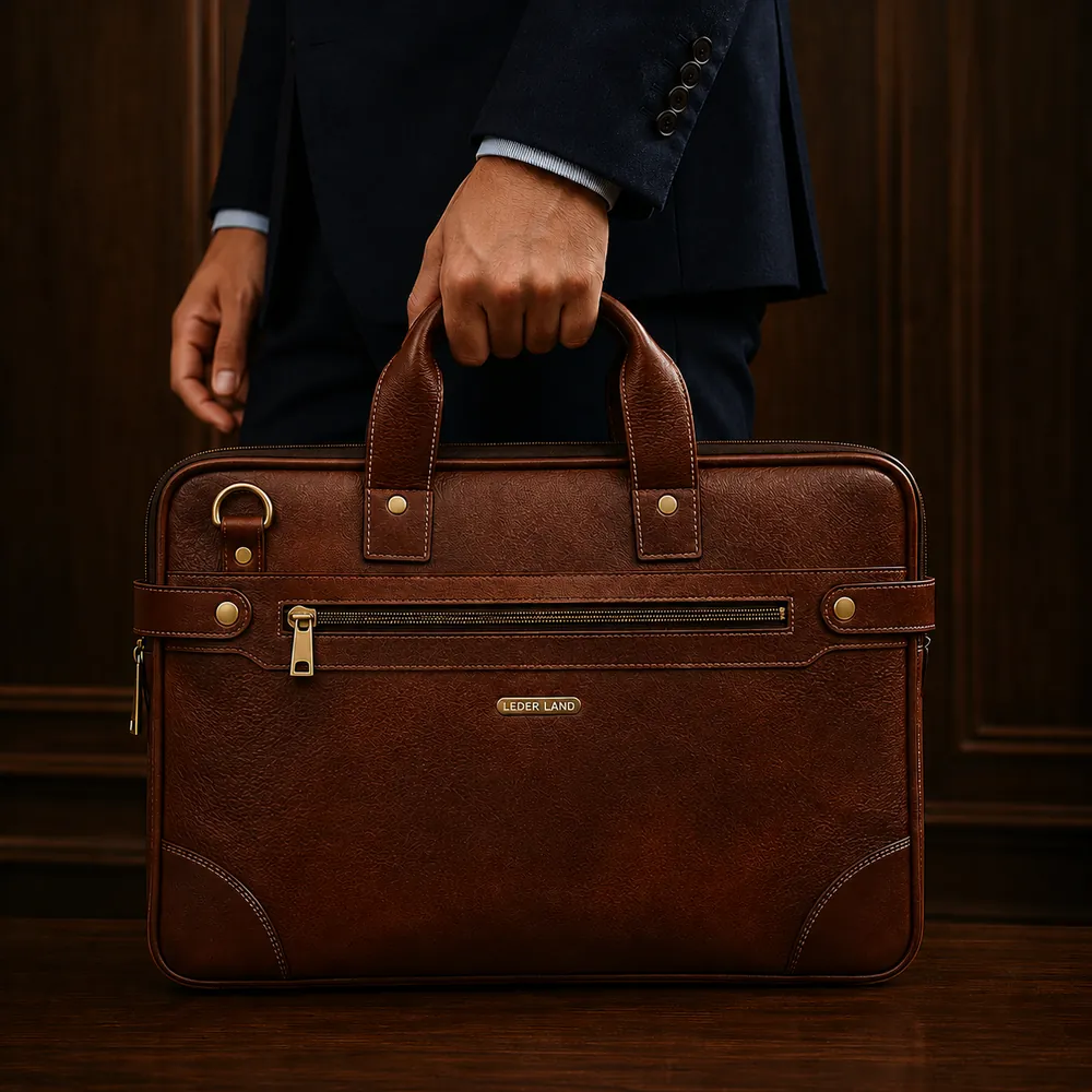 Portfolio Briefcase — handcrafted full-grain leather, Akhan Leather Agra