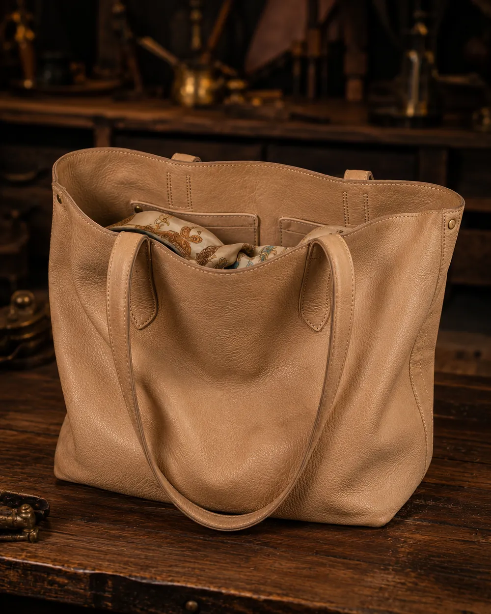 Shopper Tote — handcrafted full-grain leather, Akhan Leather Agra