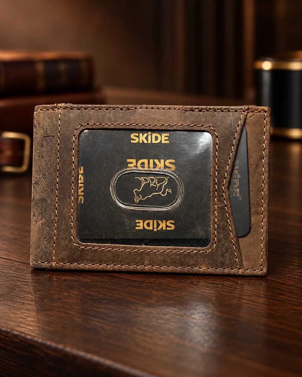 Card Holder with ID Window — handcrafted full-grain leather, Akhan Leather Agra