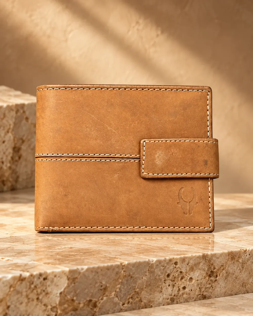 Tab Closure Bifold Wallet — handcrafted full-grain leather, Akhan Leather Agra