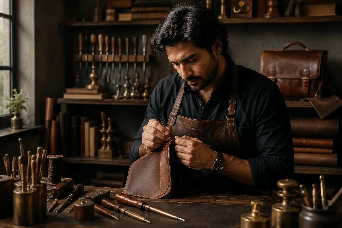 Amjad Latif (Zain), second-generation craftsman, at his workbench